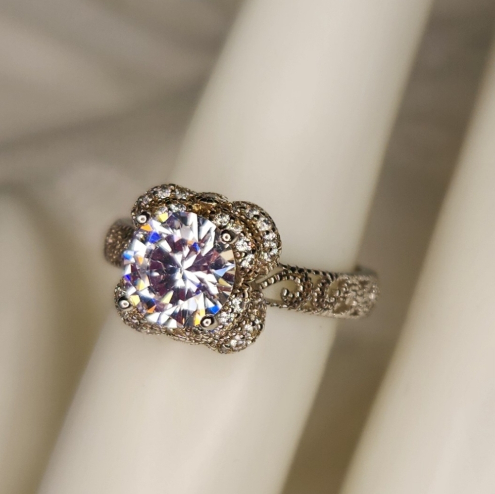 Sz.6 Antique Vintage look S925 Flower Ring